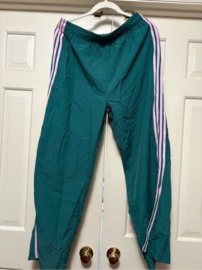 Women’s Green Track Pants with Pink Stripe